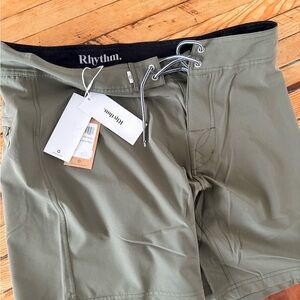 Rhythm Men's Green Swim Board Shorts